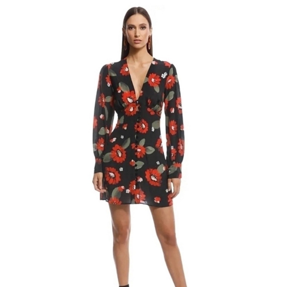 Realisation Par Black and Red Floral Dress silk long sleeve